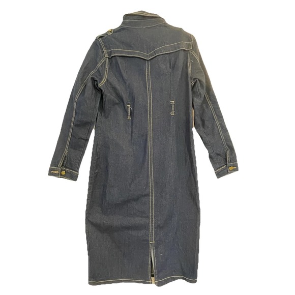Mishan Coat Women XL Blue Denim DRESS Long Button Front Western Pockets READ - Picture 10 of 16